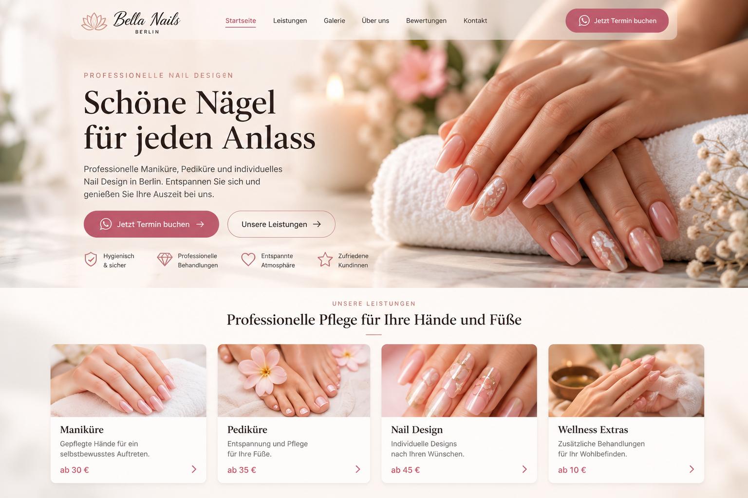 Bella Nails Berlin – homepage on desktop