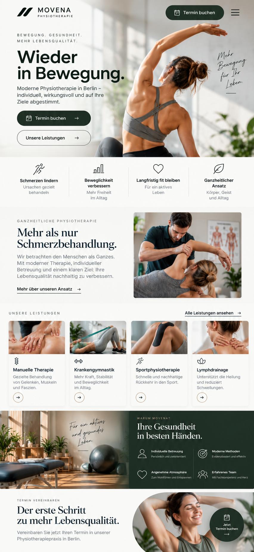 Physiotherapy clinic – homepage on mobile